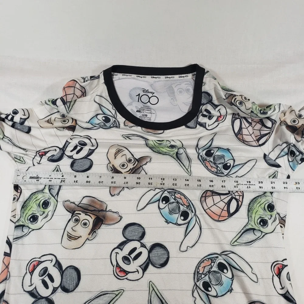 Disney 100 Sketch Characters Mickey Stitch Baby Yoda Long‎ Sleeve Pajama Large